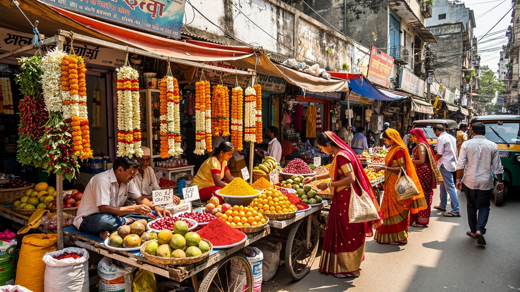 Local market scene in Jogeshwari with shops and vendors